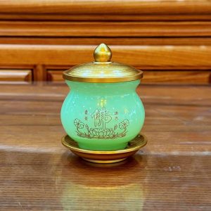 Alternative view of Chén Thờ Đá Ngọc Xanh Hoa Sen Chữ Phật Cao Cấp