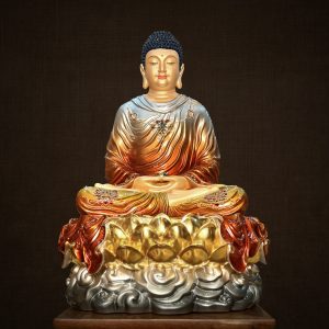 Alternative view of TƯỢNG THÍCH CA TĨNH TÂM BẰNG BỘT ĐÁ SƠN ĐỒNG DÁT VÀNG