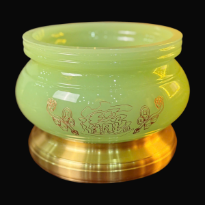 Alternative view of Bát Hương Bằng Đá Ngọc Xanh Khắc Hình Chiêu Tài