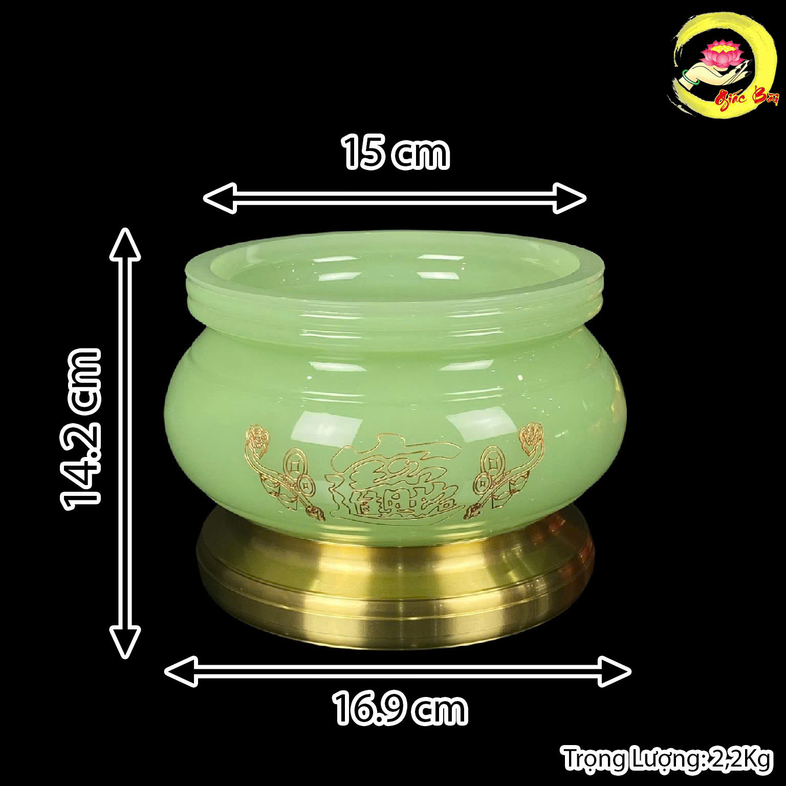 Bát Hương Bằng Đá Ngọc Xanh Khắc Hình Chiêu Tài - Ảnh 10