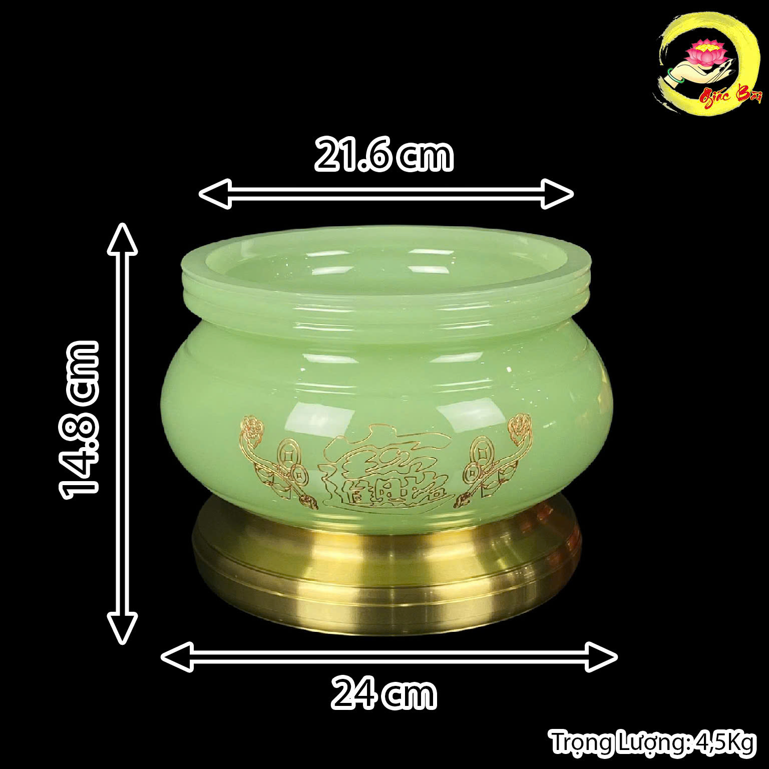 Bát Hương Bằng Đá Ngọc Xanh Khắc Hình Chiêu Tài - Ảnh 11