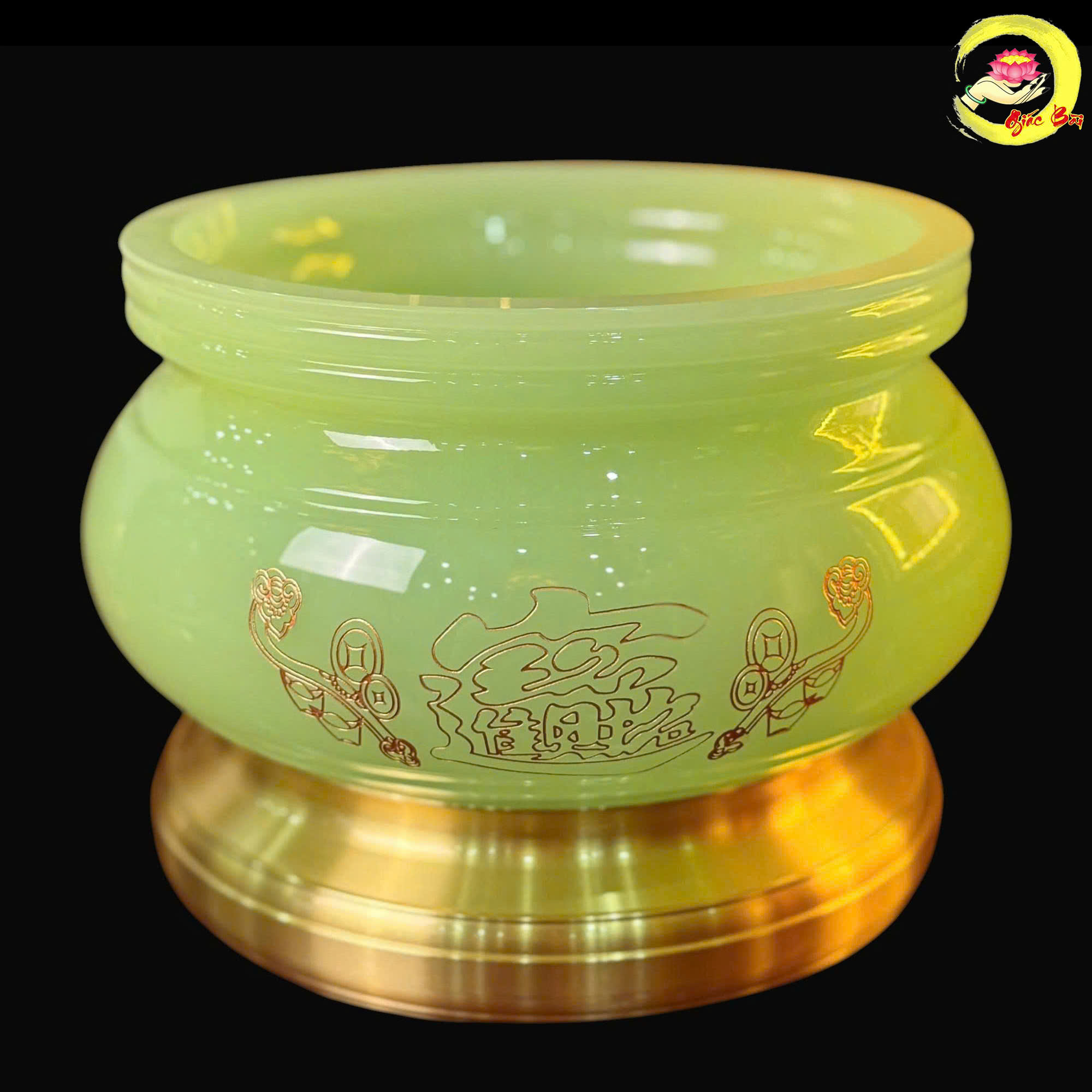 Bát Hương Bằng Đá Ngọc Xanh Khắc Hình Chiêu Tài - Ảnh 12