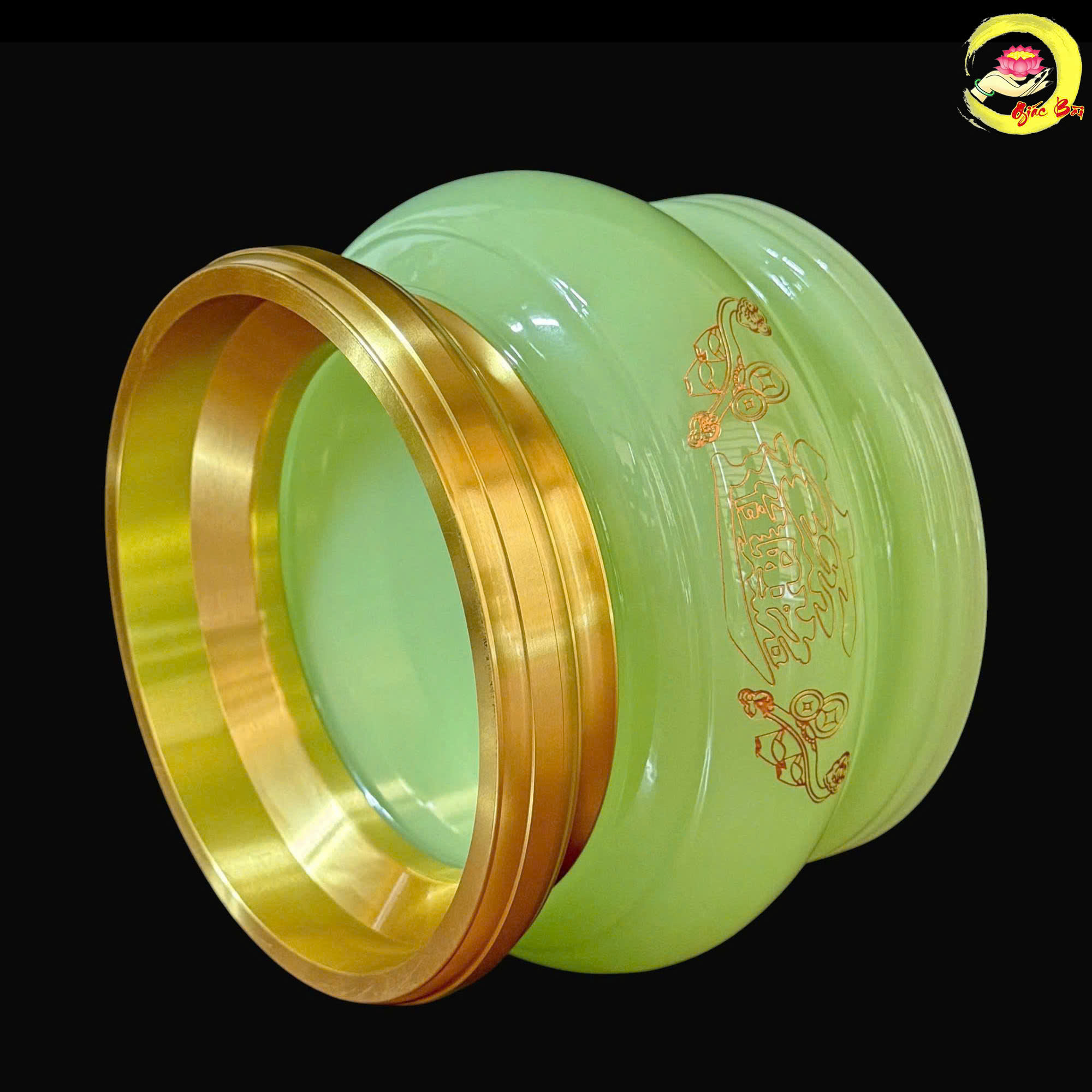 Bát Hương Bằng Đá Ngọc Xanh Khắc Hình Chiêu Tài - Ảnh 4