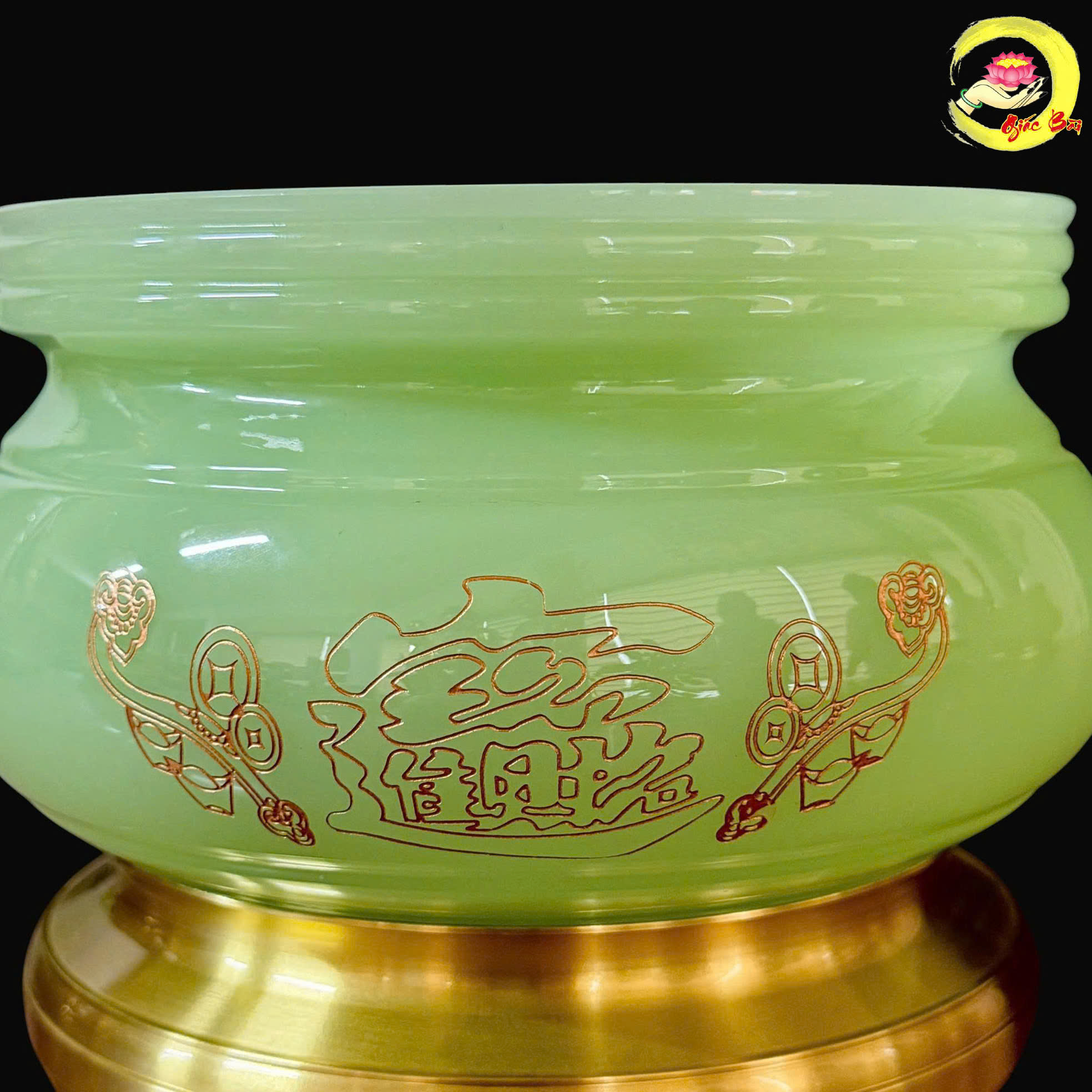 Bát Hương Bằng Đá Ngọc Xanh Khắc Hình Chiêu Tài - Ảnh 3