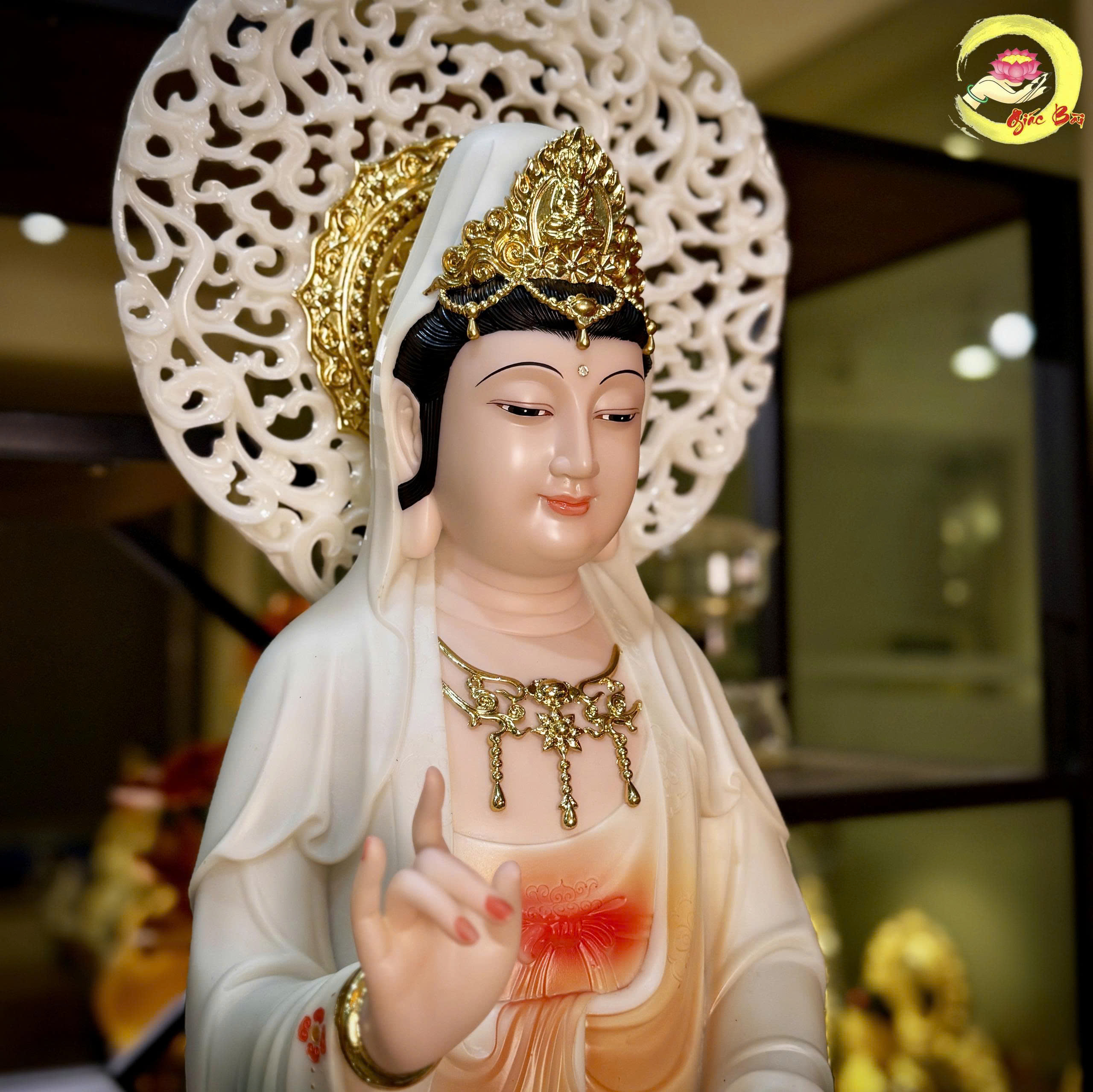 Bộ Tượng Tây Phương Tam Thánh Đứng Bằng Bột Đá Sơn Màu - Ảnh 6