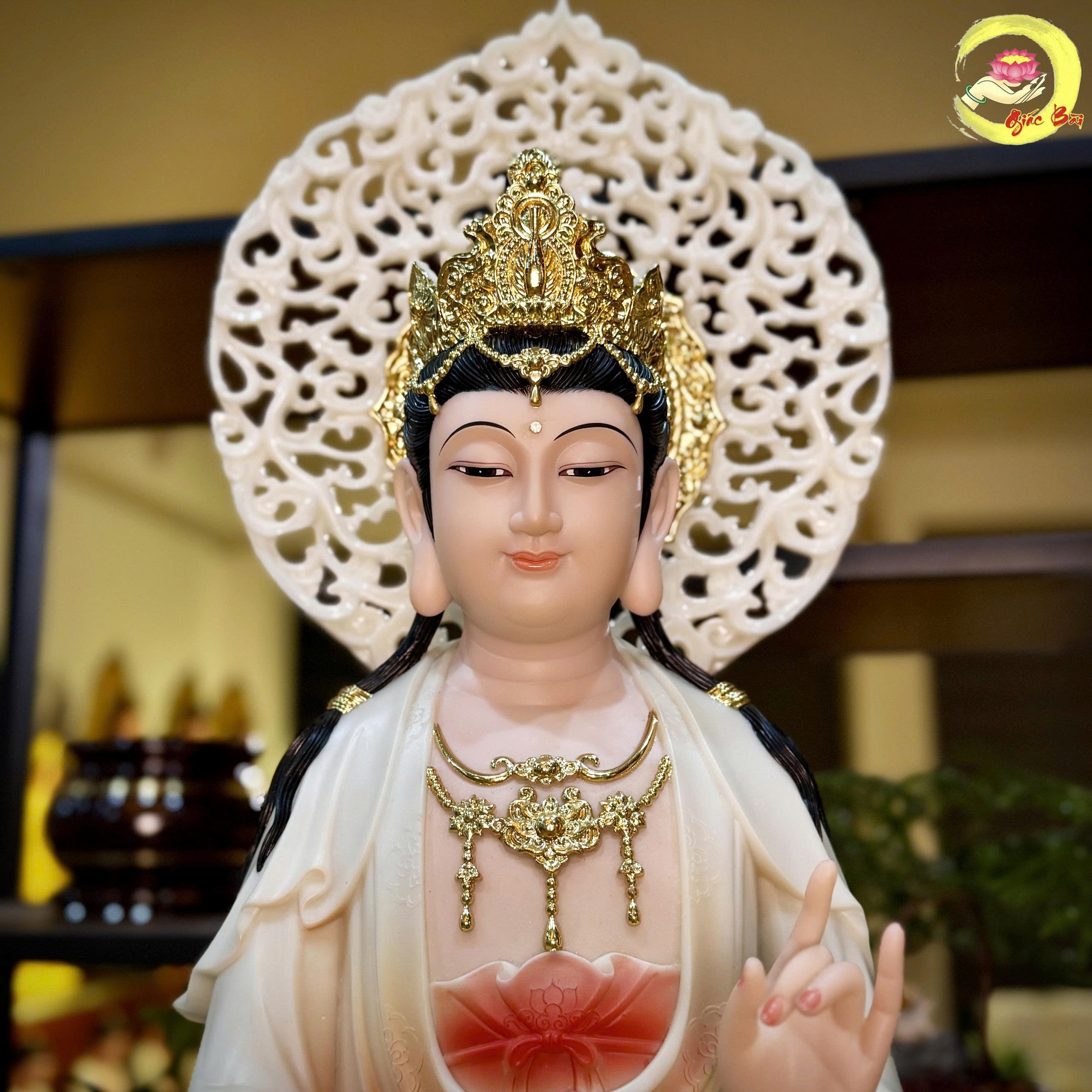 Bộ Tượng Tây Phương Tam Thánh Đứng Bằng Bột Đá Sơn Màu - Ảnh 5