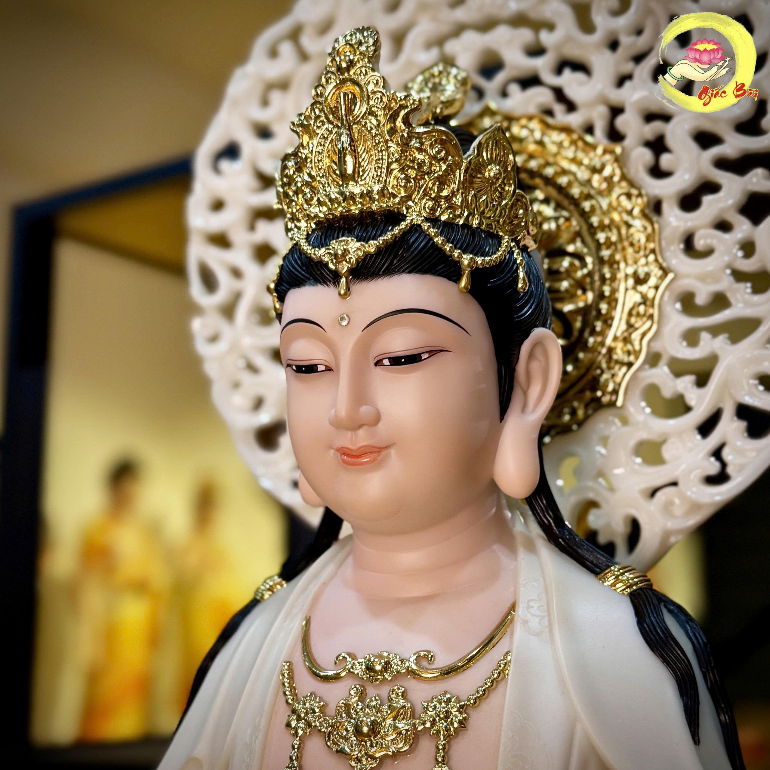 Bộ Tượng Tây Phương Tam Thánh Đứng Bằng Bột Đá Sơn Màu - Ảnh 7
